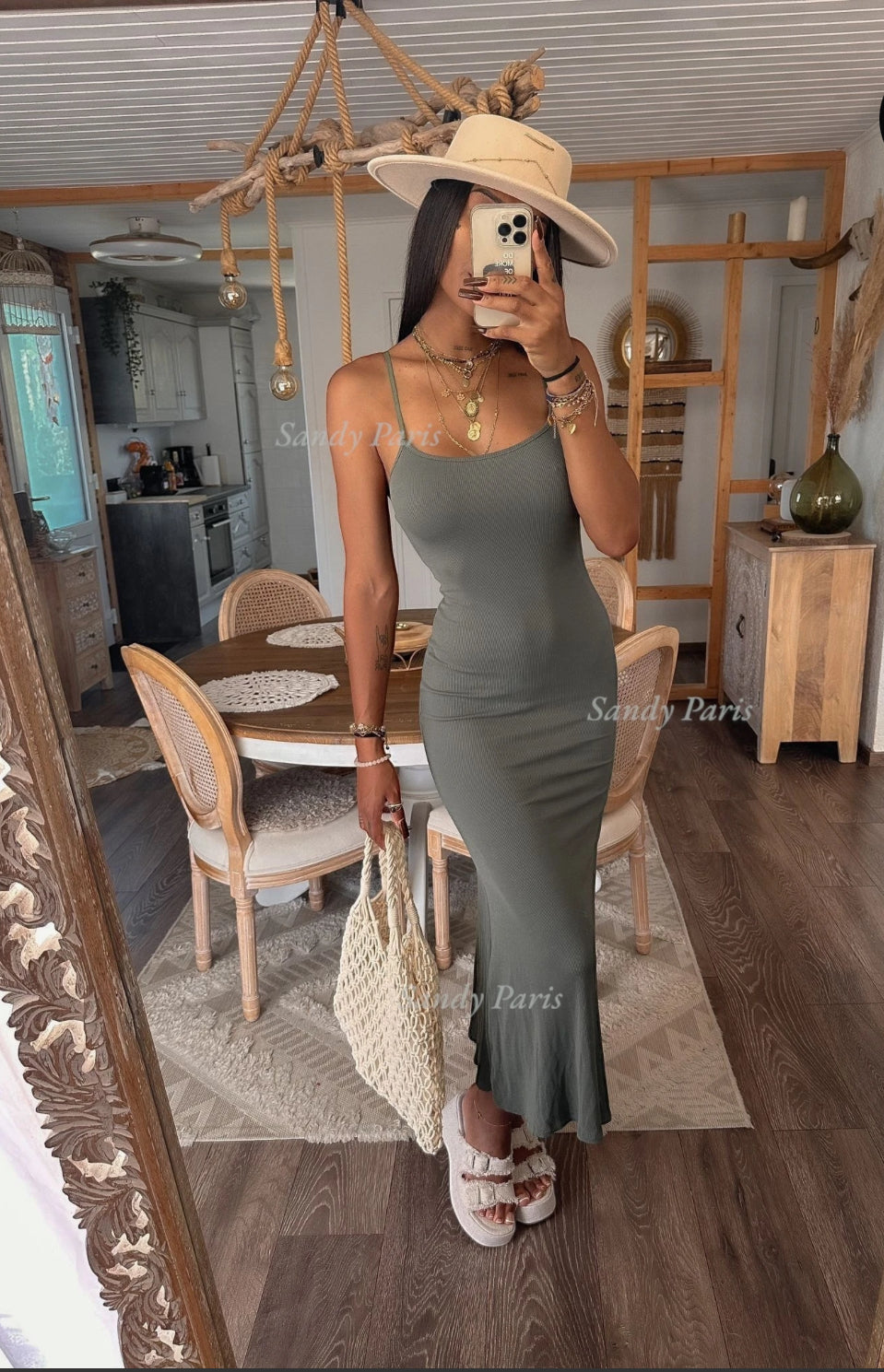 Robe longue en tissu côtelé