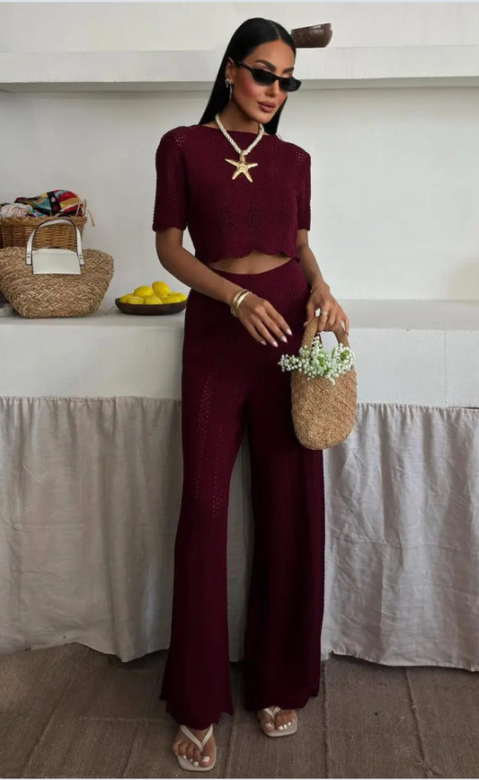 Ensemble en maille Bordeaux été