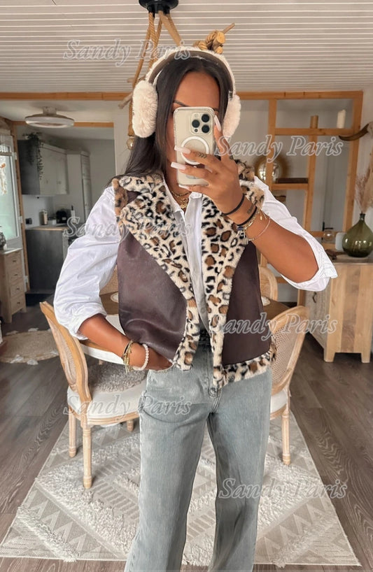 Veste sans manches léopard