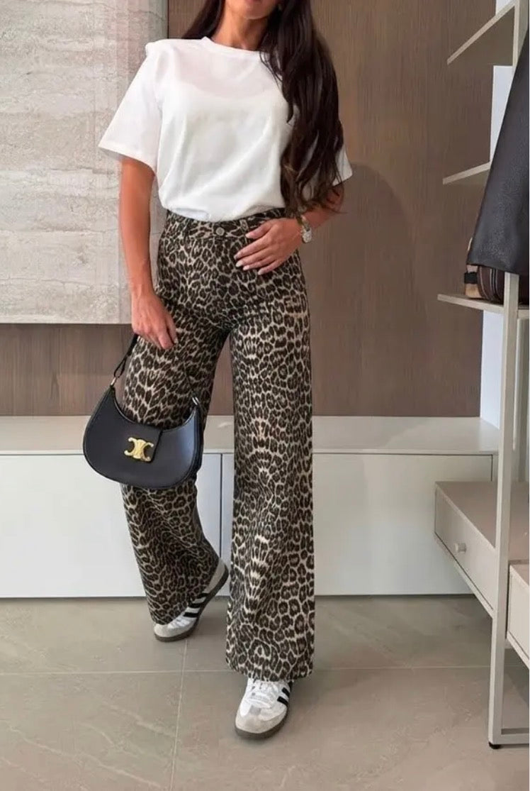 Jean Wide leg imprimée léopard