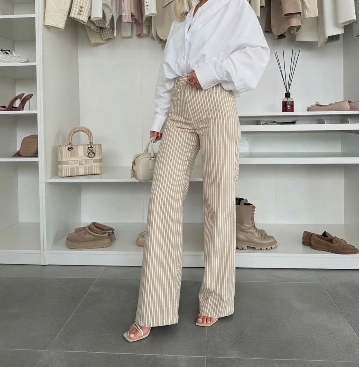 Jean Wide Leg à Rayures Stretch