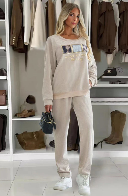 Ensemble côtelé col brillant