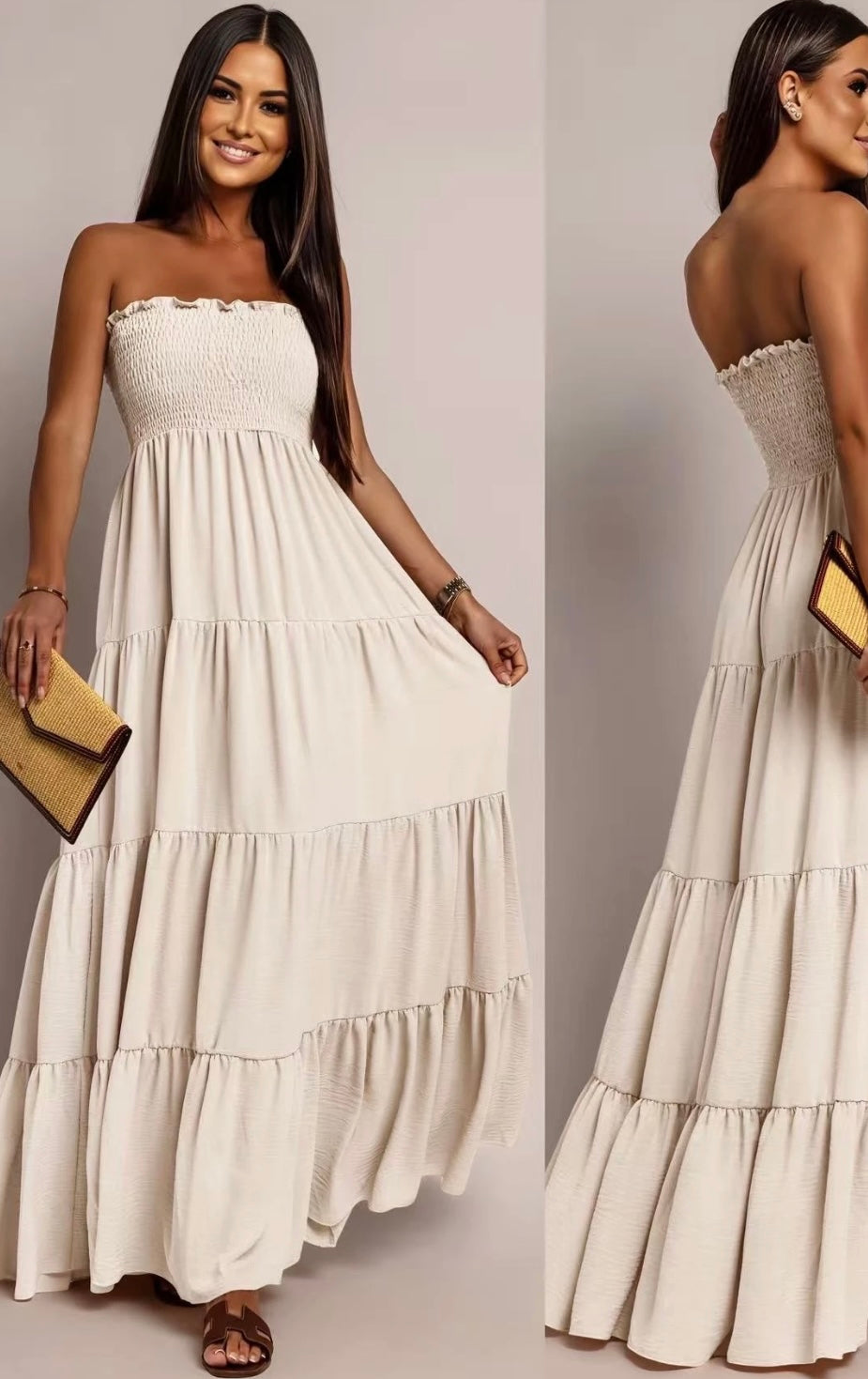 Longue robe bustier à volant