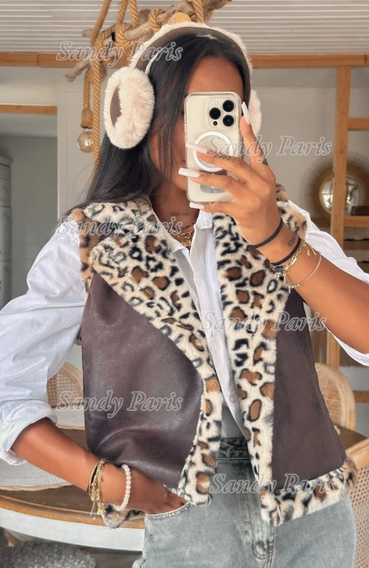 Veste sans manches léopard