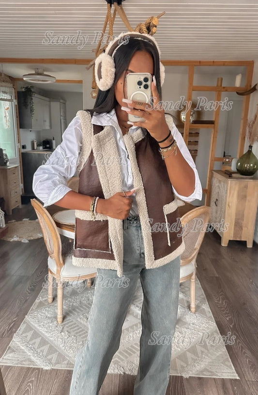 Veste sans manches façon Suédine & doublure sherpa