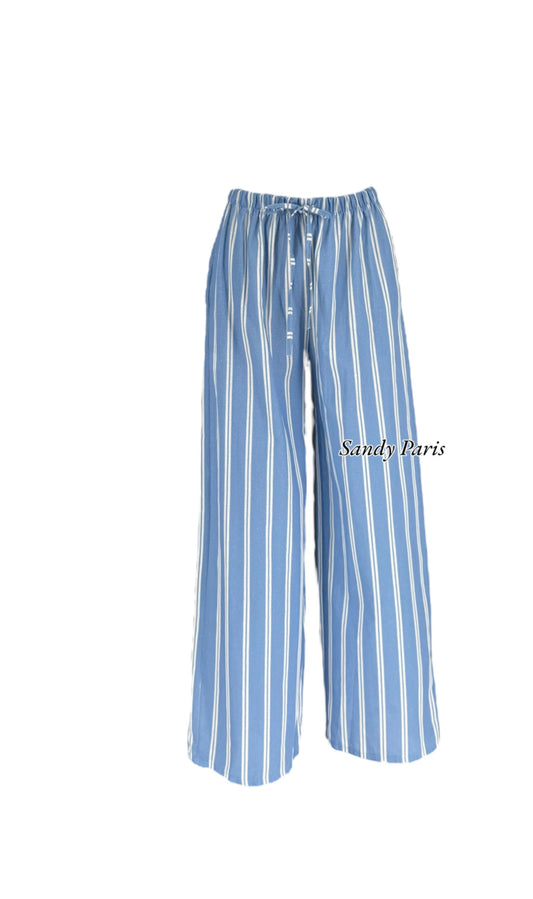 Pantalon large rayé en lin