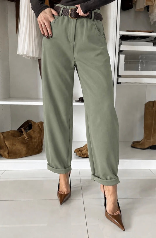 Pantalon Poches cloutés avec ceinture et poches