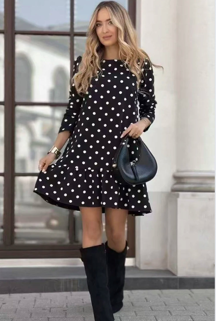 Robe manches longues imprimé pois