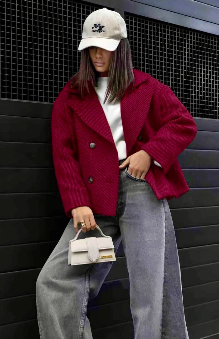 Manteau avec doublure boutonnage croisé et tissu texturé