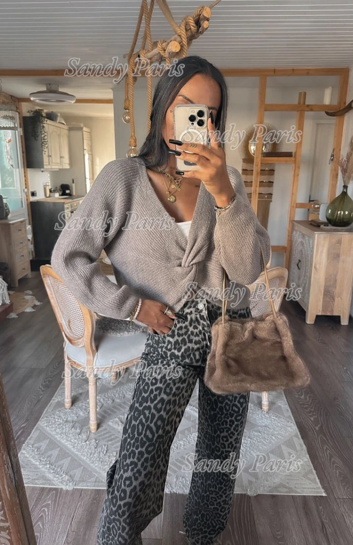 Pull avec 30% alpaga décolleté en noeud twisté réversible à l’avant ou au dos