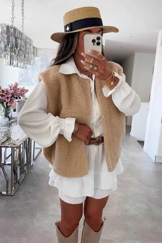 Gilet sans manches effet boucle avec boutons et poches en coton