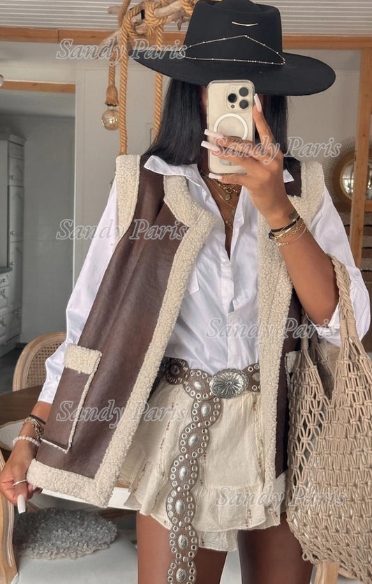 Veste sans manches façon Suédine & doublure sherpa