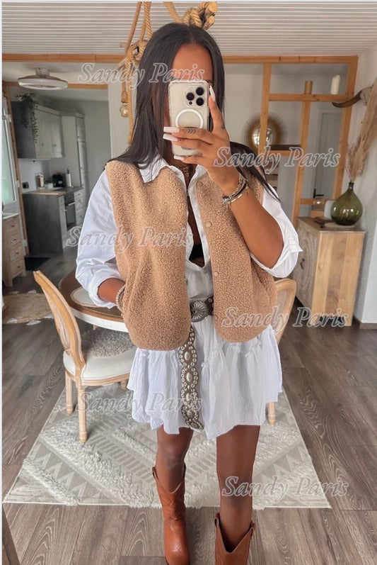 Gilet Effet Peau de Mouton – Chaleur & Style Décontracté