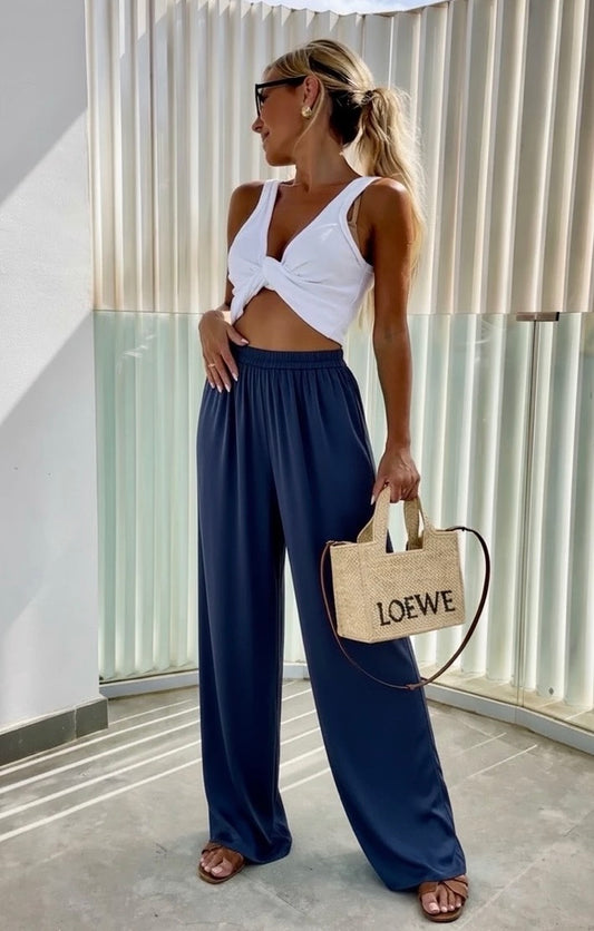 Pantalon large taille élastique