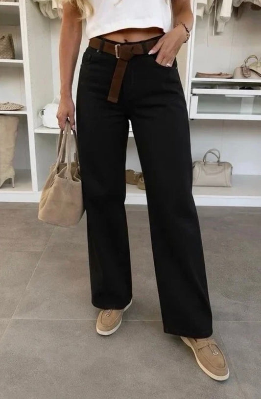 Pantalon coupe large en gabardine délavée avec ceinture