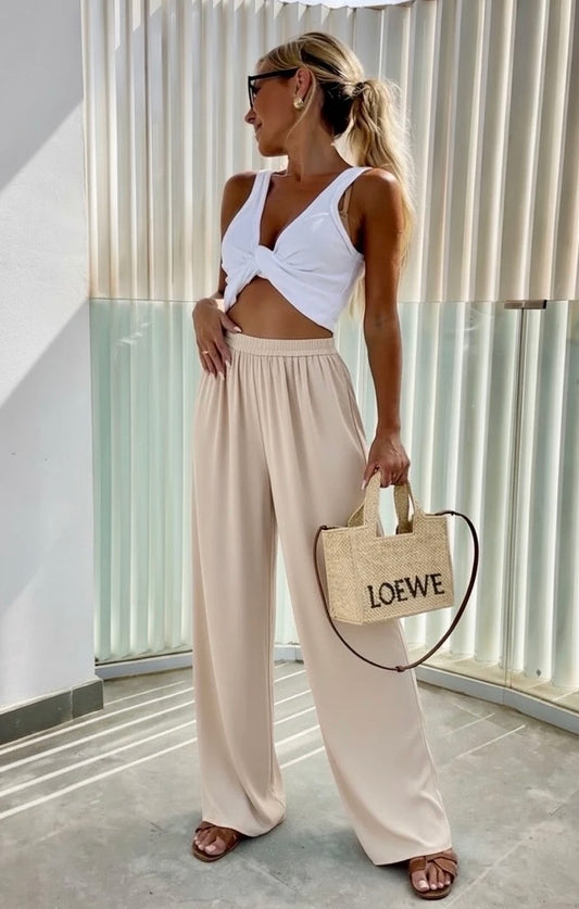 Pantalon large taille élastique