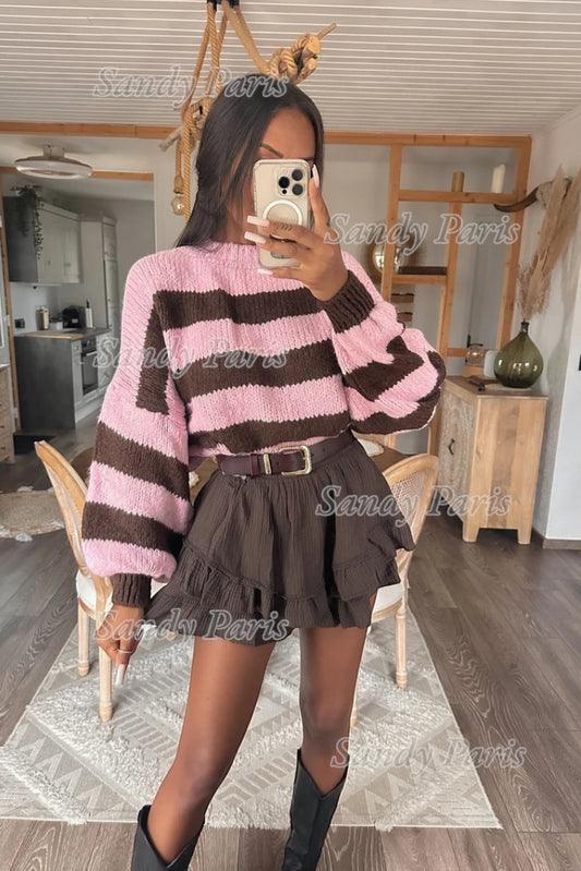 Pull rayée à manche bouffante