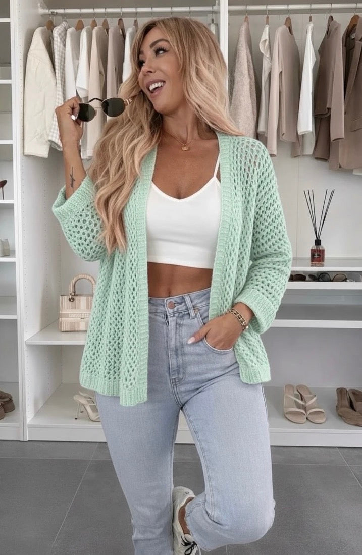 Gilet maille ajourée coupe droite