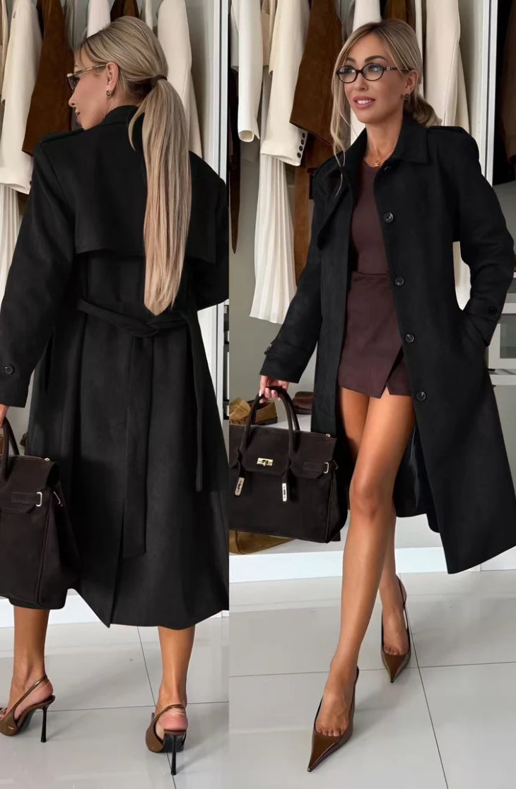 Manteau long trench en suédine effet daim