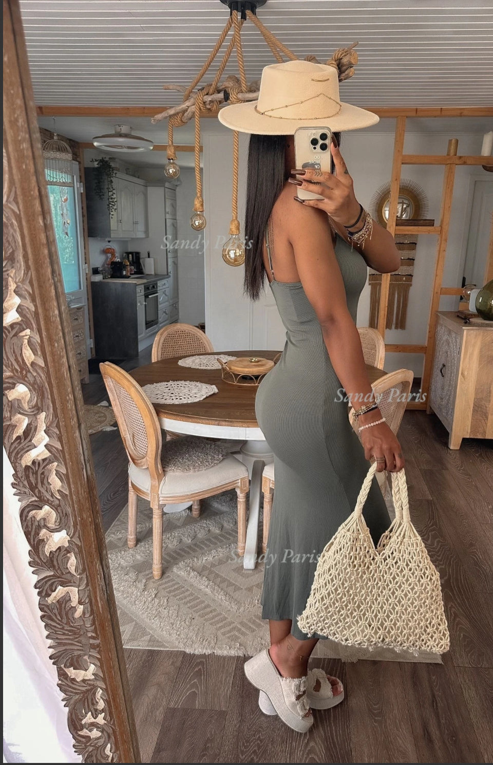 Robe longue en tissu côtelé