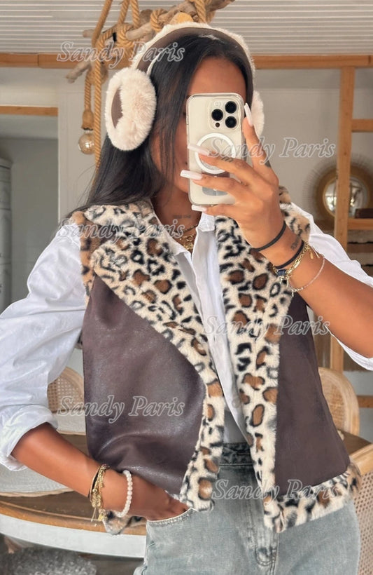 Veste sans manches léopard