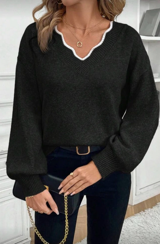 Pull Col V Bordure Avec Noeud Papillon Au Dos