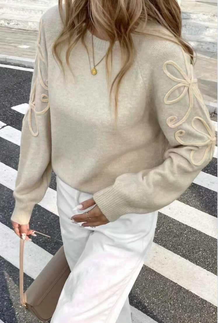 Pull Maille à Broderie Fleurs Manches