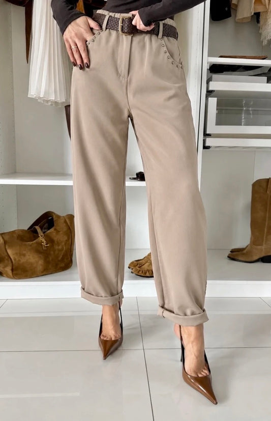 Pantalon Poches cloutés avec ceinture et poches