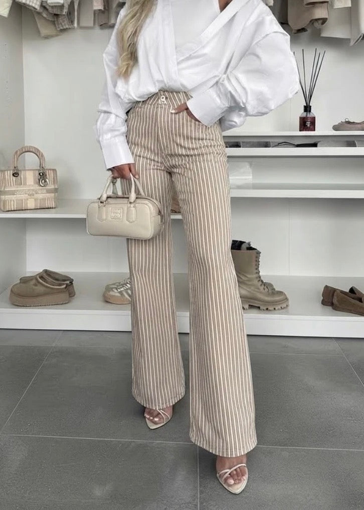 Jean Wide Leg à Rayures Stretch