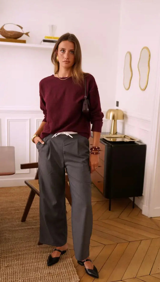 Pantalon taille à nouer – Confort moderne en polyester.