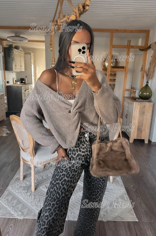 Pull avec 30% alpaga décolleté en noeud twisté réversible à l’avant ou au dos