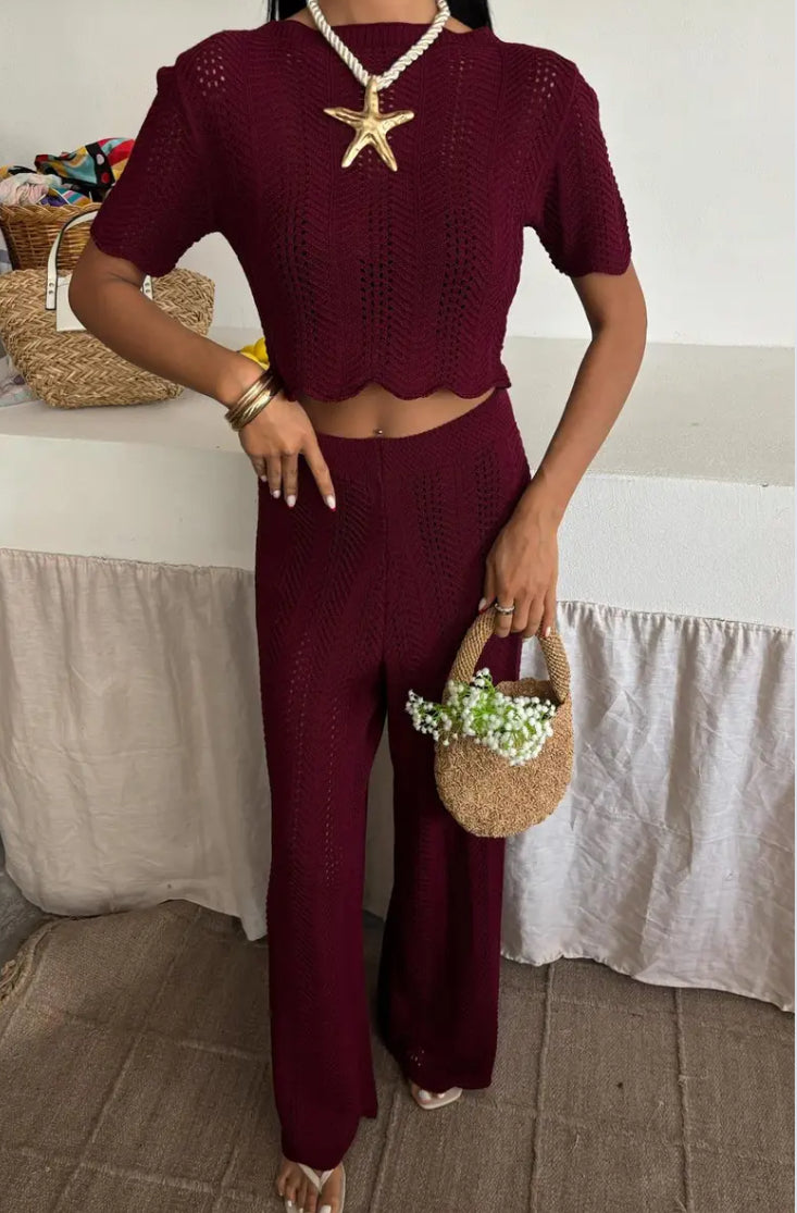 Ensemble en maille Bordeaux été