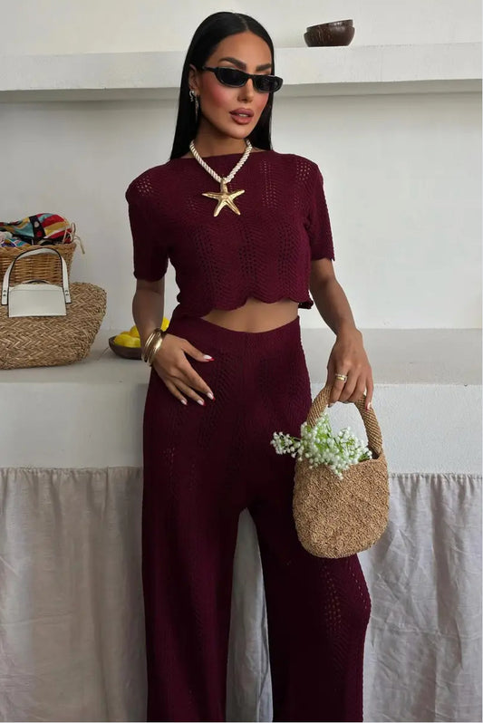 Ensemble en maille Bordeaux été