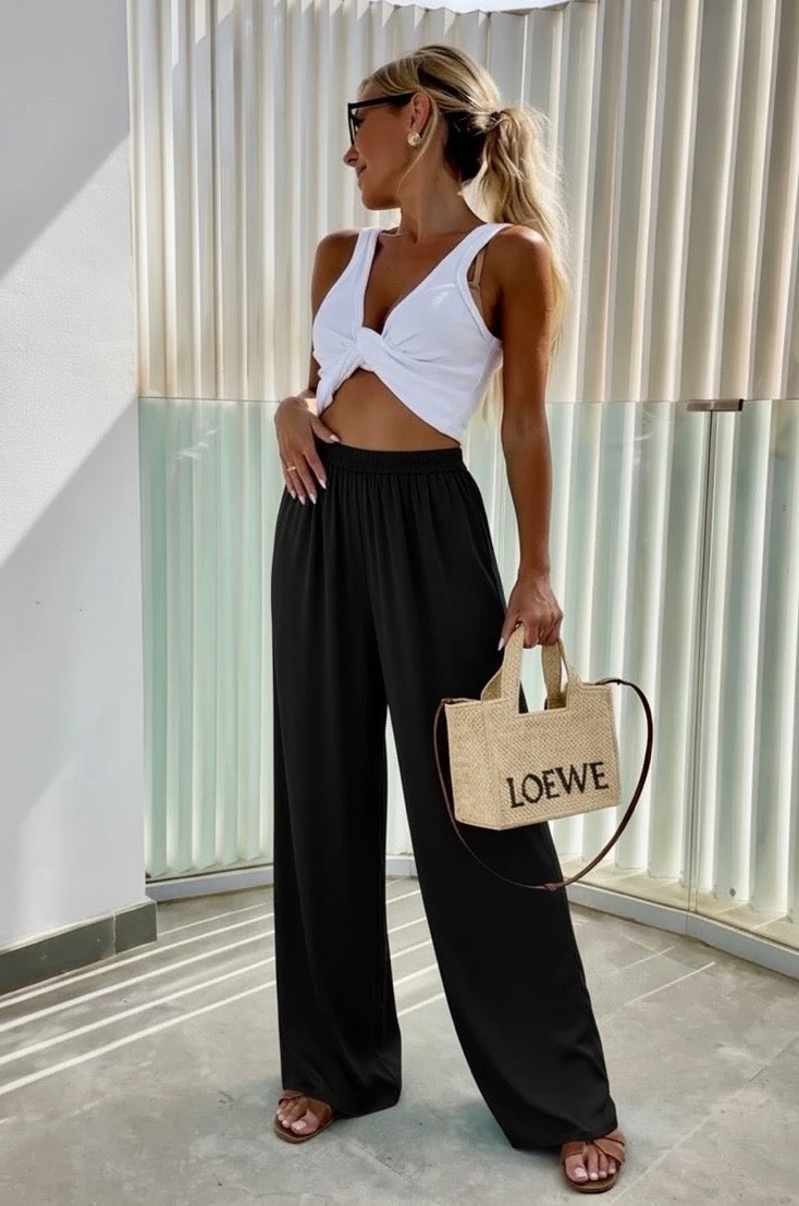 Pantalon large taille élastique